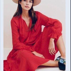 Anthropologie Maeve Wendy Red Tiered Maxi Dress S/M